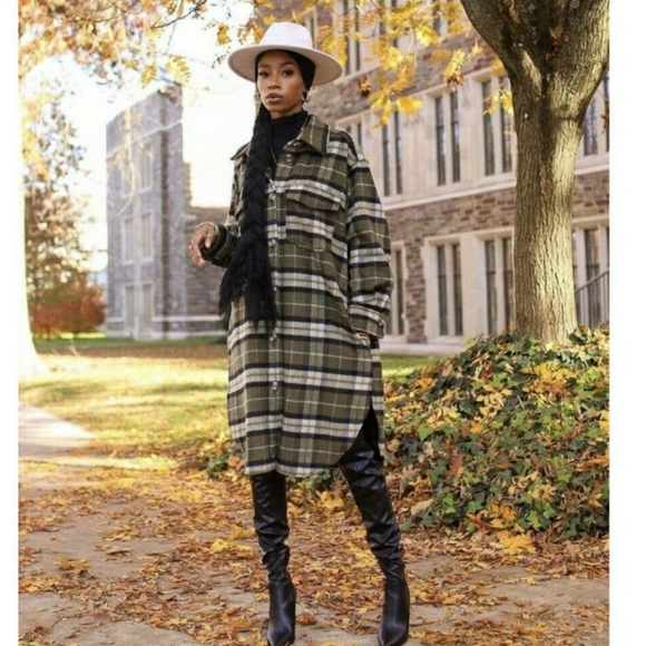 H&M Jackets & Coats Hm Green Plaid Shacket Poshmark